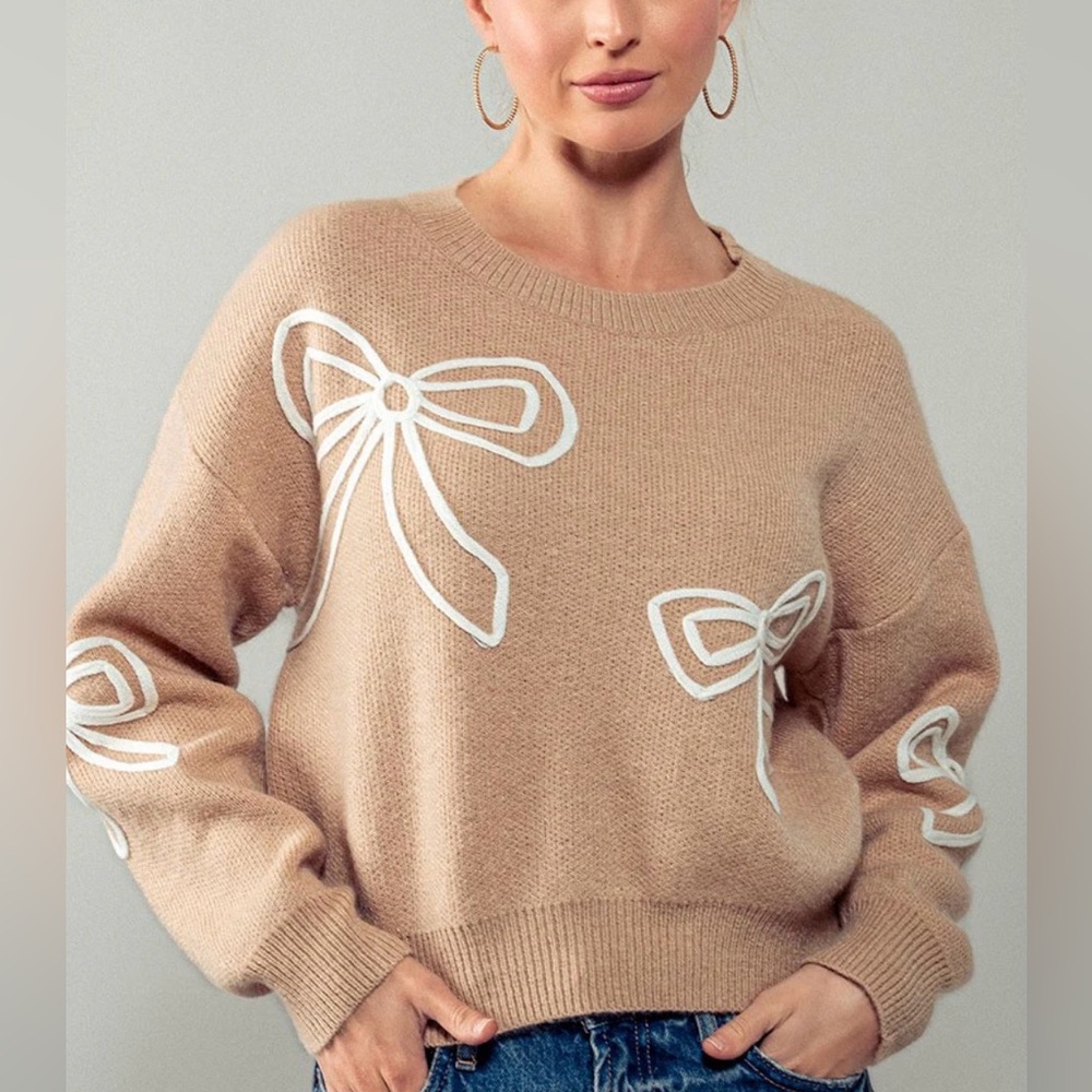 VIOLA SWEATER w embroidered bow Size Large Luna Ivy Anthropologie